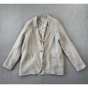 Sundance Linen Blazer Womens Medium Iris Natural Flax Jacket Casual One Button